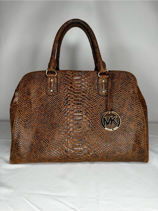 Michael Kors Handbags - Michael Kors Brown Python Embossed Leather Satchel Handbag
